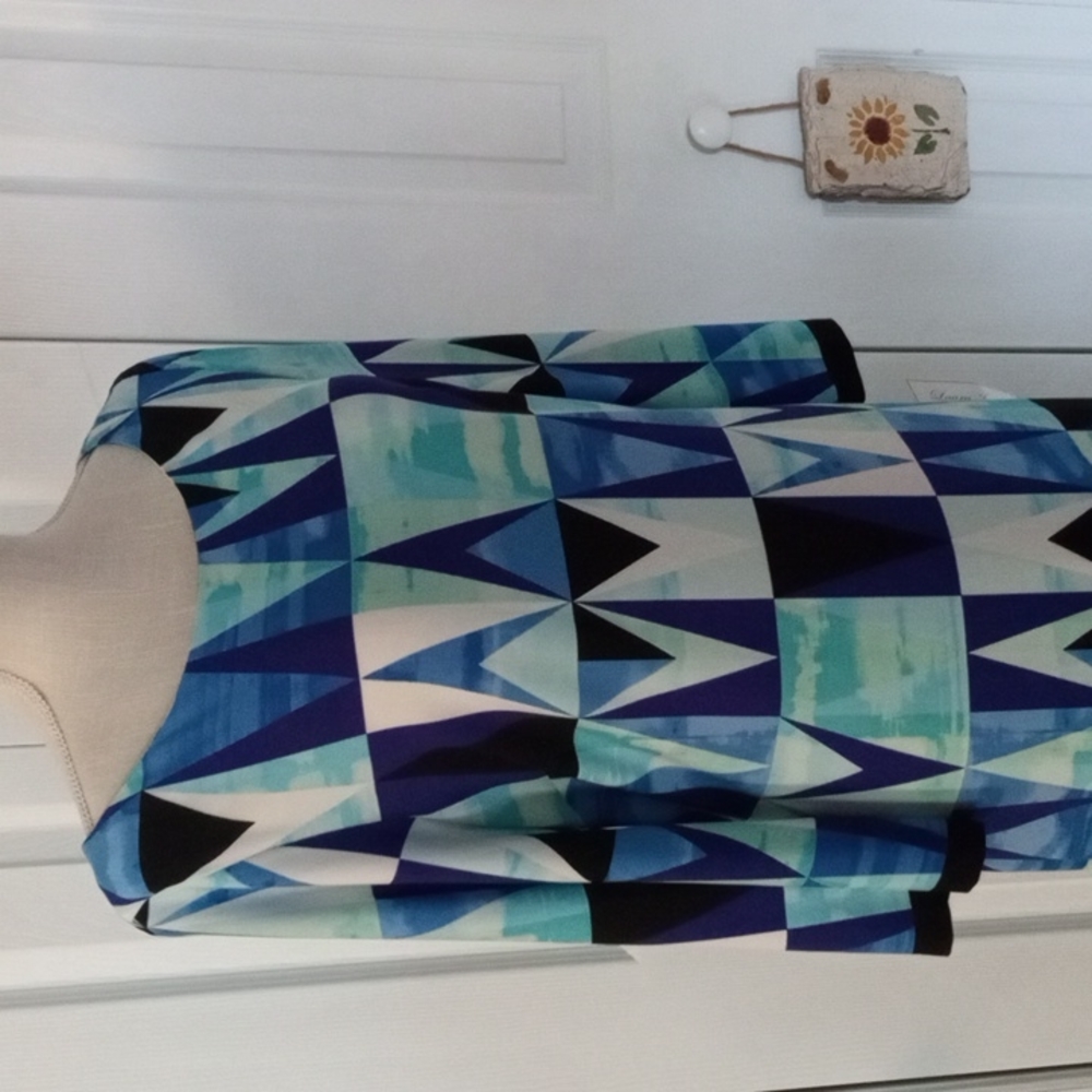 💙 Laura Jeffries Modern Blue Abstract Print Shift Dress Plus Size 16| NW - Picture 3 of 9